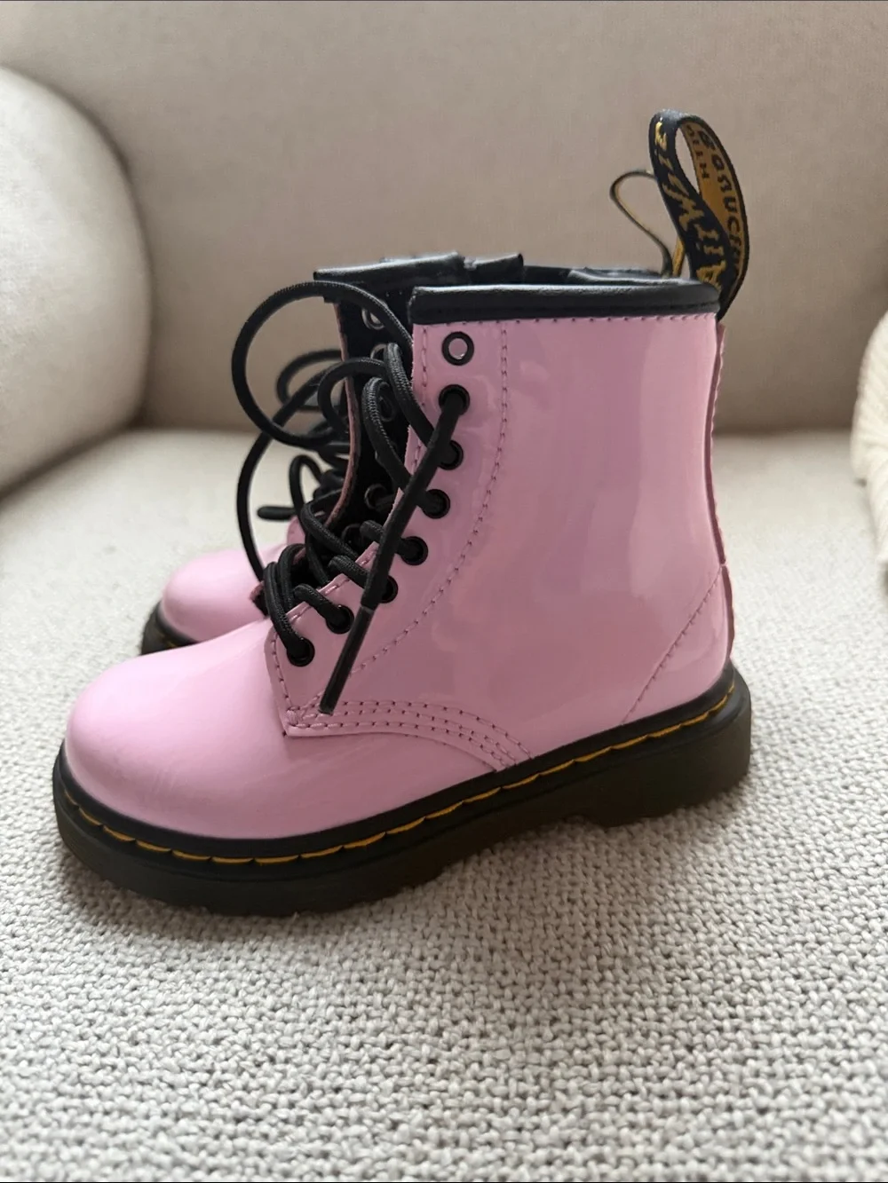 Dr. Martens Pink Patent Leather Lace-Up Ankle Boots